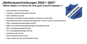 OFFENE STELLEN  –  SV ILLSCHWANG  – Schade wenn es 2025 immer noch so wäre :-(